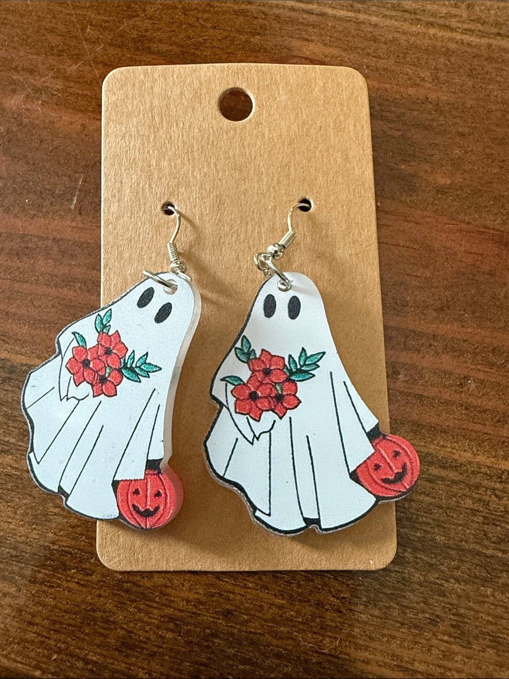 Ghost & Pumpkin Floral Dangle Earrings